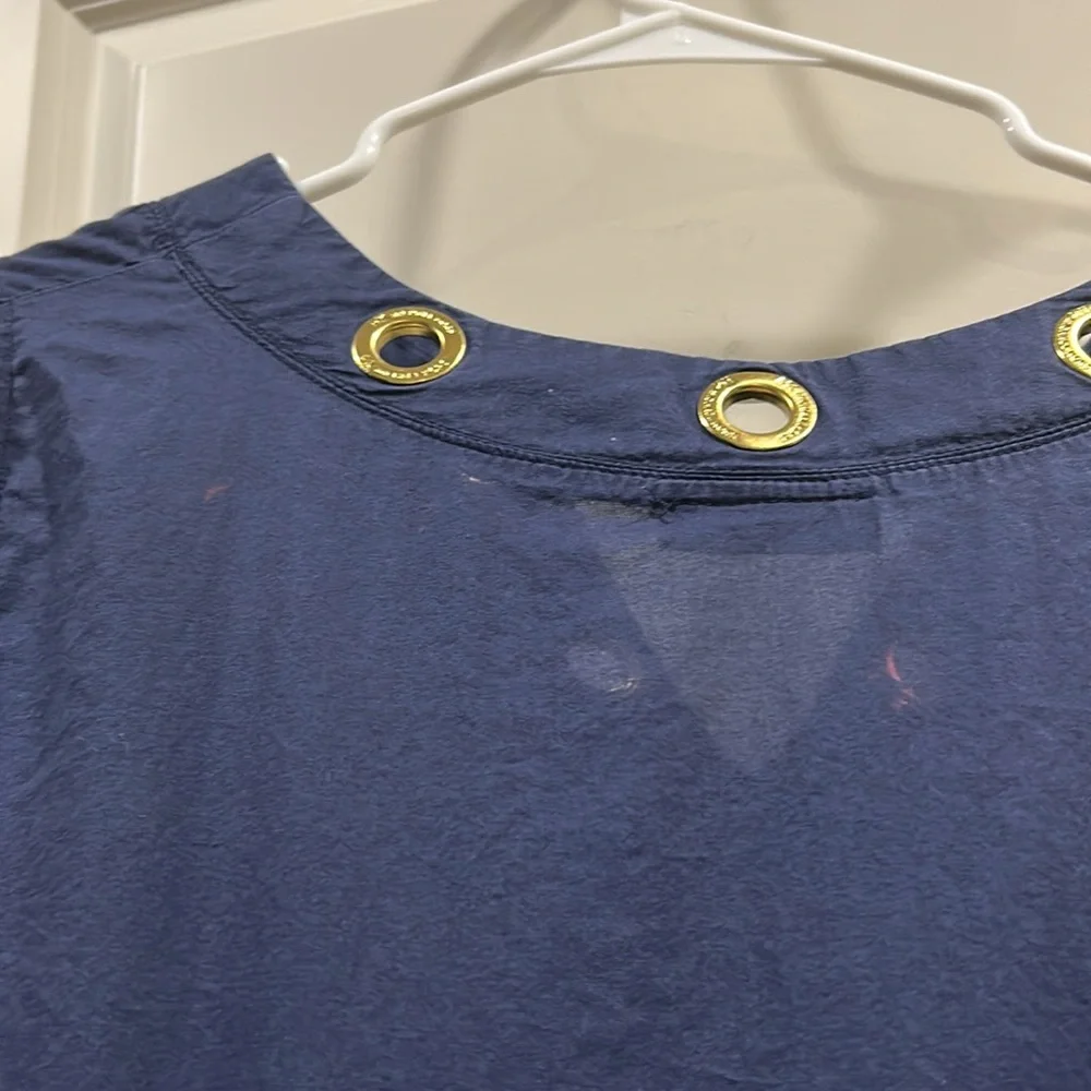 MICHAEL Michael kors goldTone eyelets applique swim coverup 3/4 sleeve semiSheer